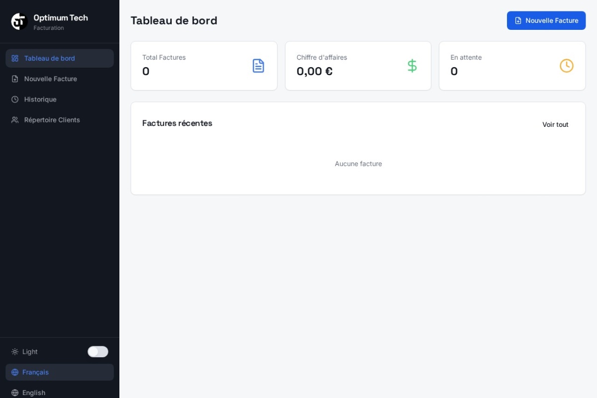 Aperçu du projet Facturation Optimum