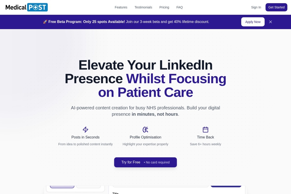 Aperçu du projet MedicalPost
